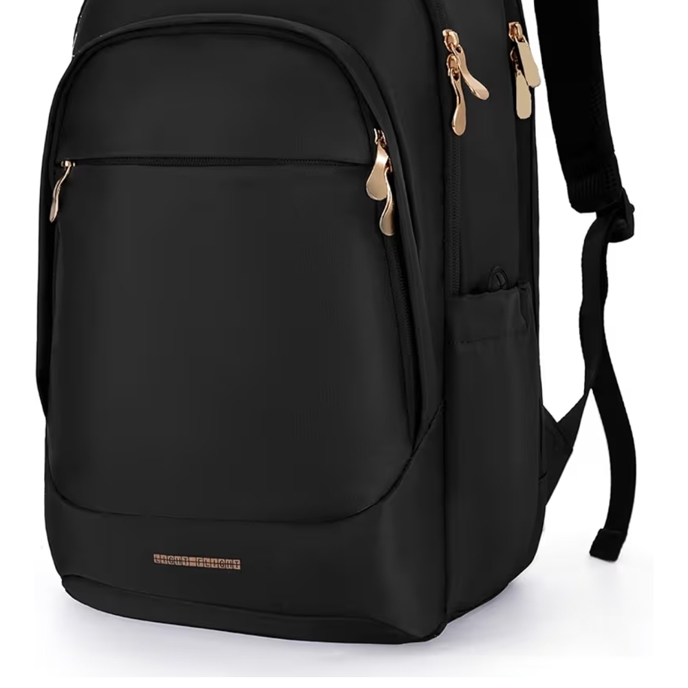 Black Backpack with Gold Accents